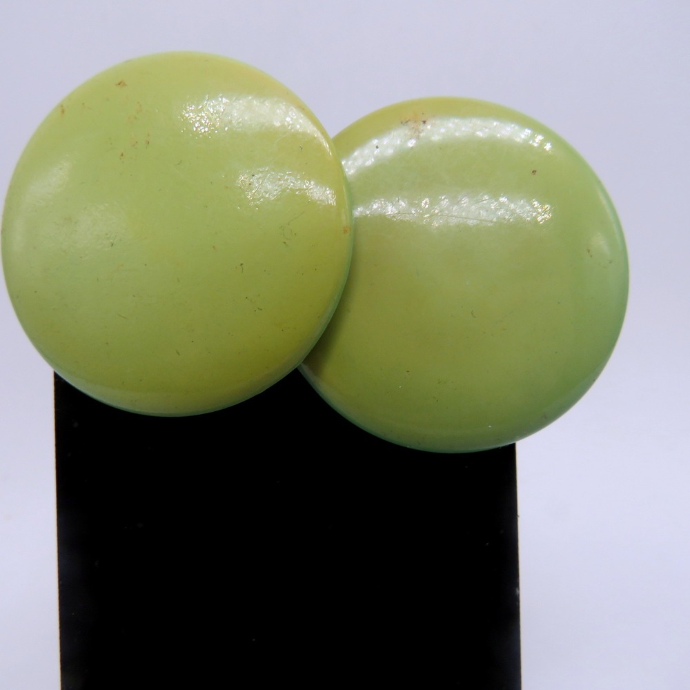 Vintage Chartreuse Green Button Clip On Earrings Oversized Round Statement Retro